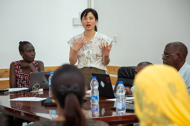 Associate Prof. Dr. Michelle Hsiang, and the US Principal Investigator of the CHILD project giving a presentation during the project annual meeting held at Ifakara offices in Bagamoyo. PHOTO | IFAKARA/KMC