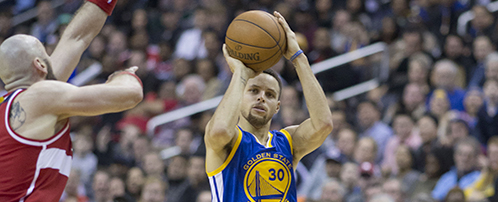 Stephen Curry of the Golden State Warriors takes a shot.