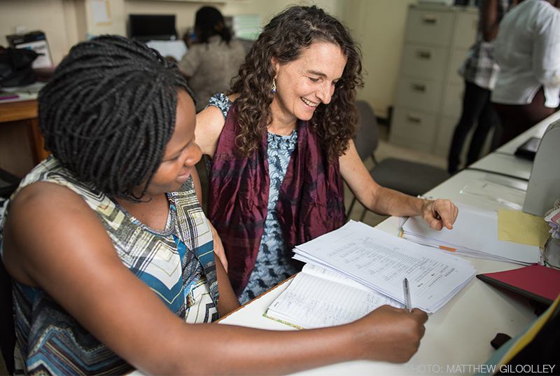 research assistant on the UCSF DISCO study|DISCO study coordinator Sylvia Malemo Elyanu and UCSF Global Health Sciences researcher Rachel King|DISCO study participant Sarah Nabasirye talks with a counselor