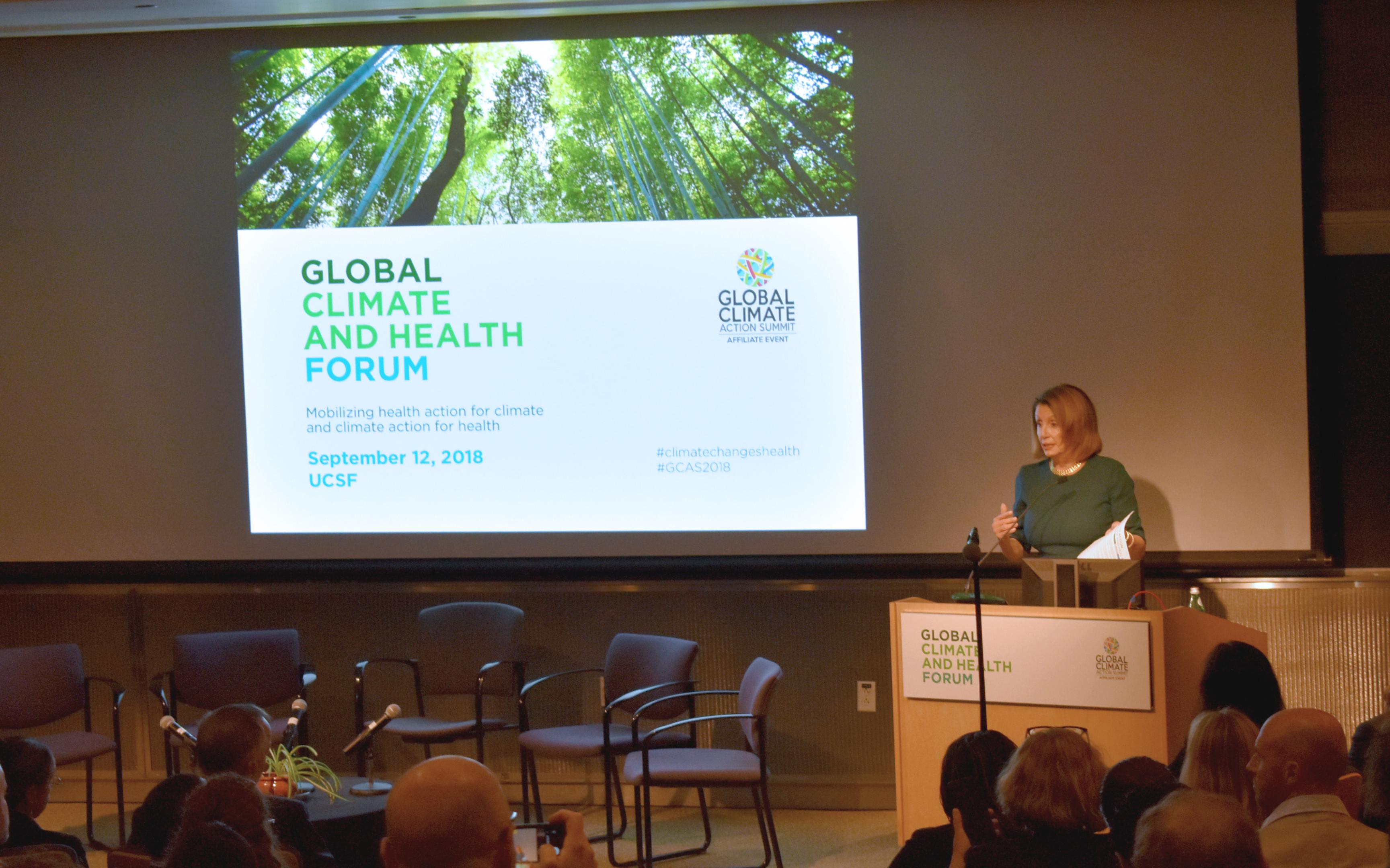 Nancy Pelosi, Democratic leader of the US House of Representatives at the Global Climate and Health Forum