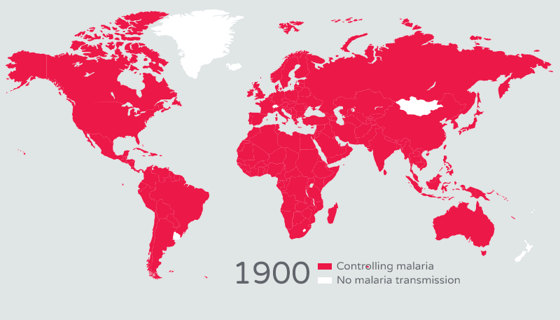 World map showing reduction in malaria over time
