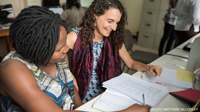 UCSF Institute for Global Health Sciences researcher Rachel King with another woman in Uganda