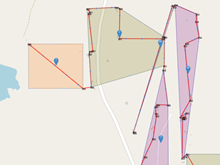 map shows clusters of residential houses in Swaziland and the optimized travel route for insecticide application