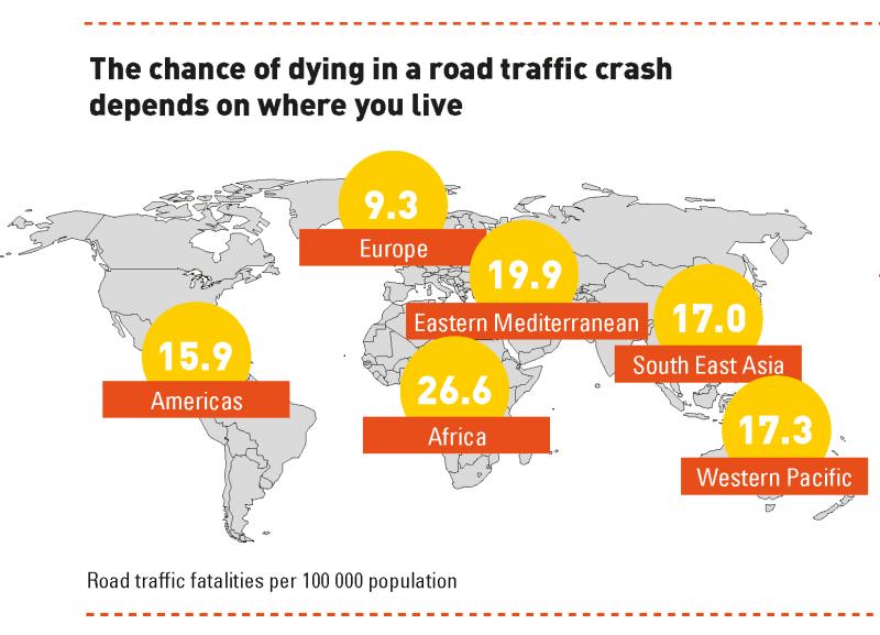 Traffic safety map showing the chance of dying depends on where you live