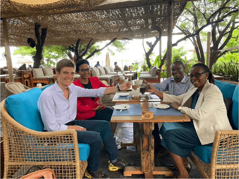 Collaborators on this project in Tanzania, celebrating the end of data collection. From left to right: Alan Zambeli-Ljepović, surgical resident and lead researcher; Fransia Arda, urologist; Jonathan Mngumi, transplant nephrologist; and Jacqueline Shoo, transplant nephrologist